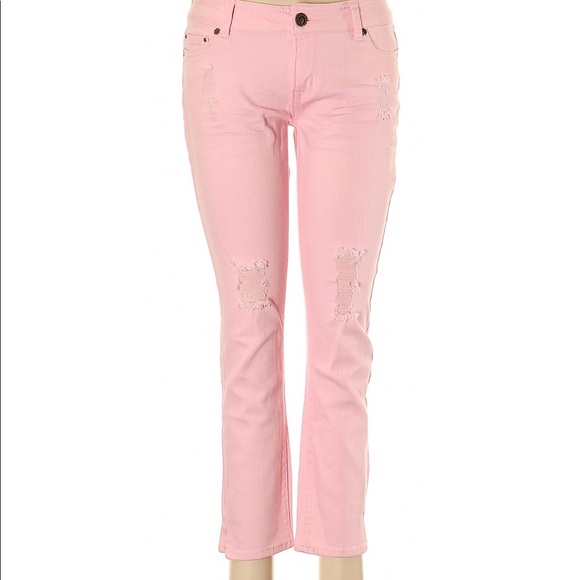 Hot Kiss Pink Distressed Capri Jeans 9 - Picture 1 of 4